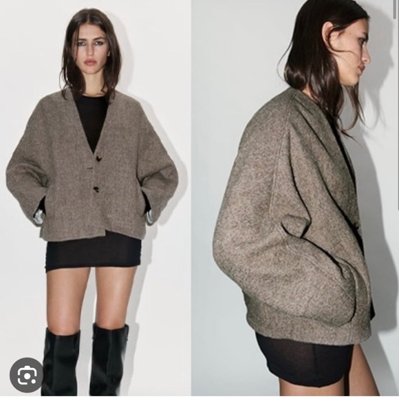 ZARA MANTECO WOOL STRAIGHT CUT JACKET ZW COLLECTION - Mid length sweater coat